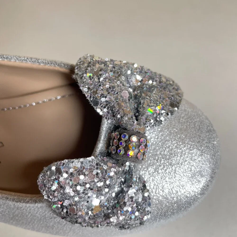 KidExpress Silver Glitter Bow Ballet Flats Size EU 31